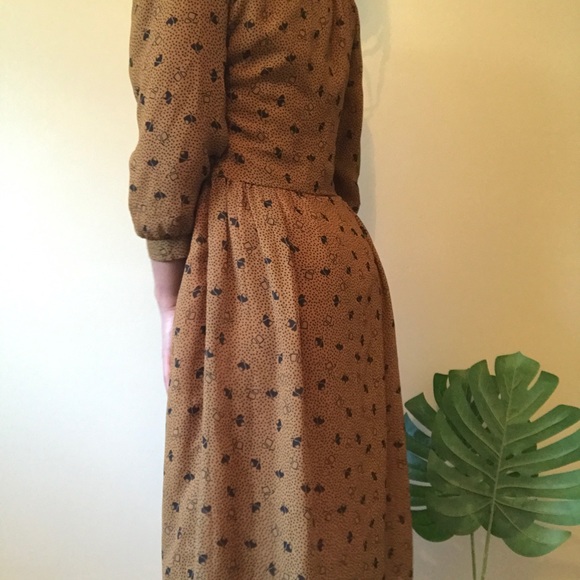 Vintage brown flowy Midi Dress Small - Picture 6 of 10